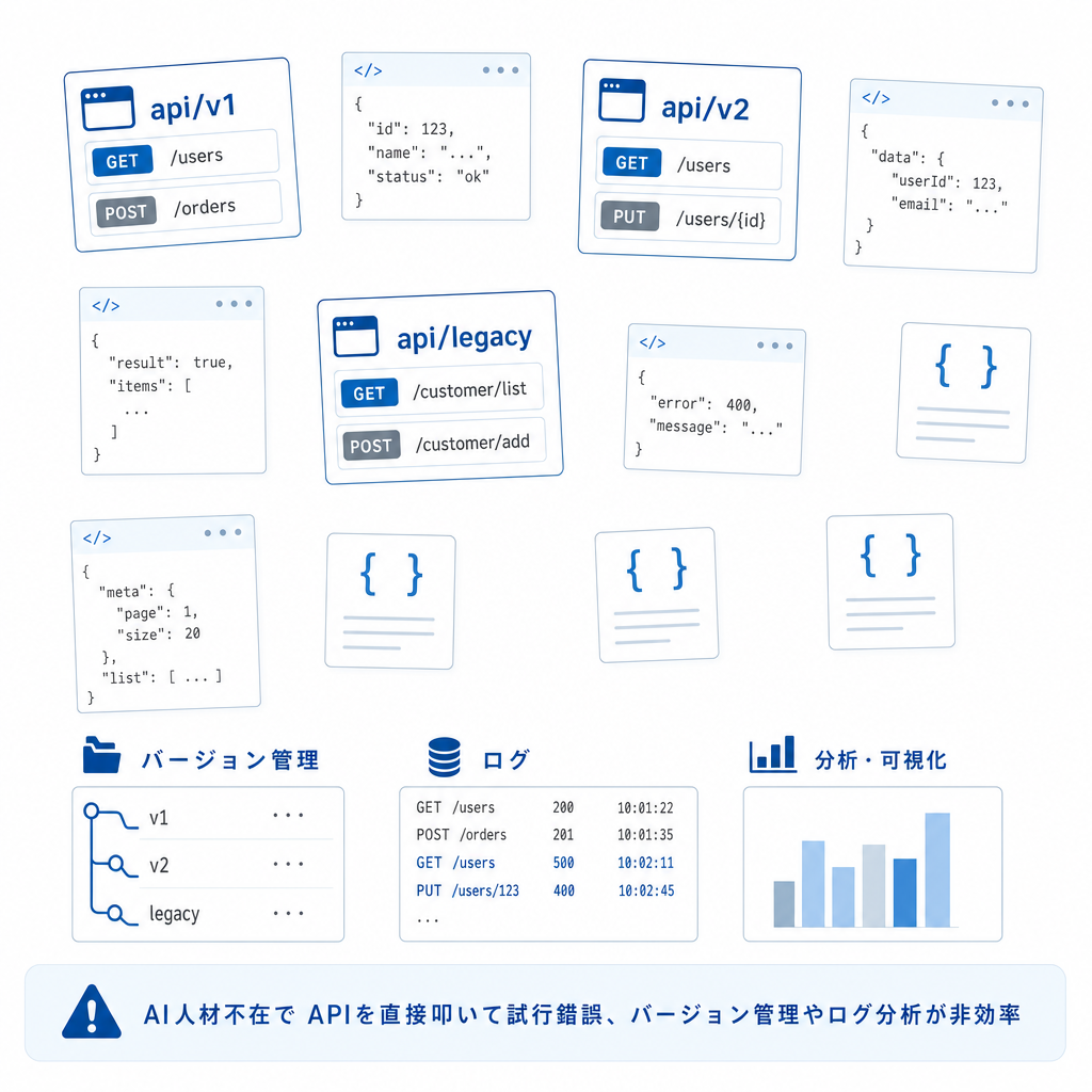 AI人材不在でプロジェクトが進まない課題のイメージ