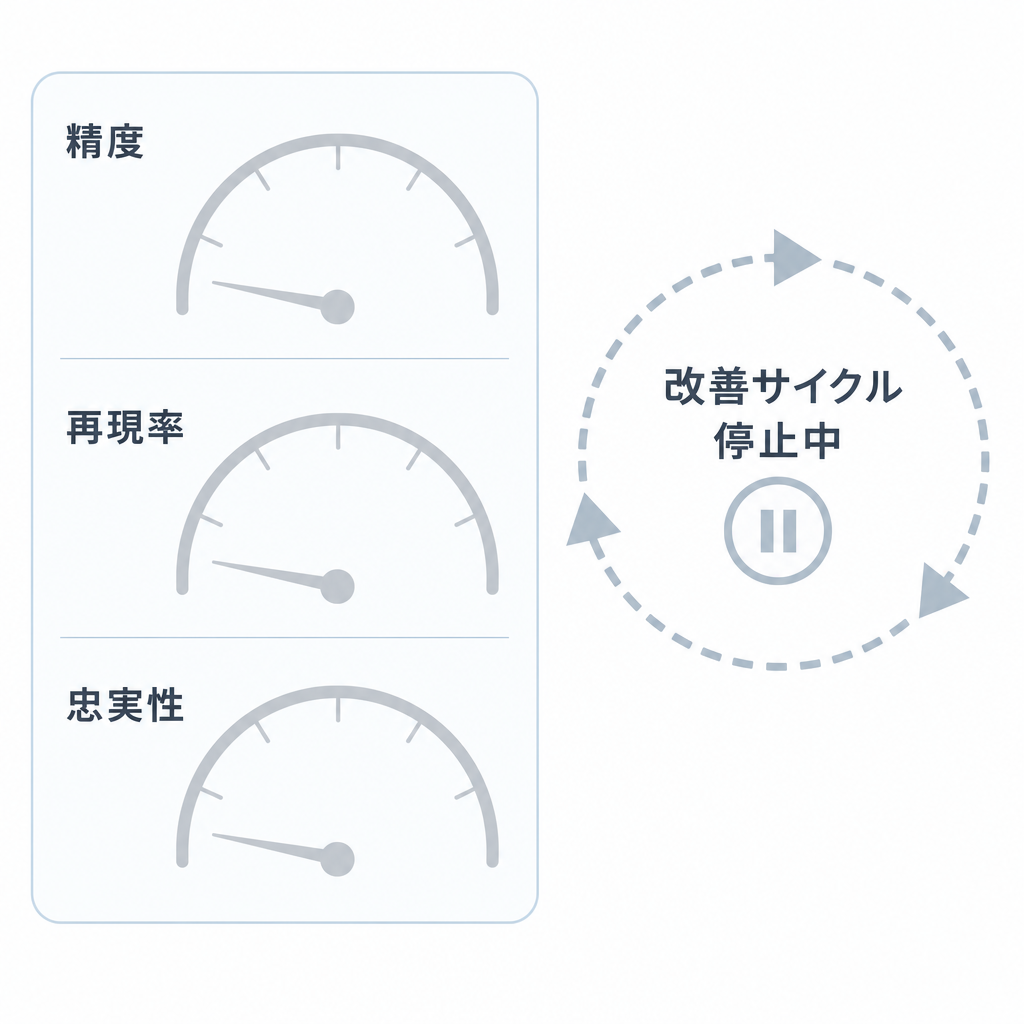 評価指標が定まらず改善サイクルが回らない課題のイメージ